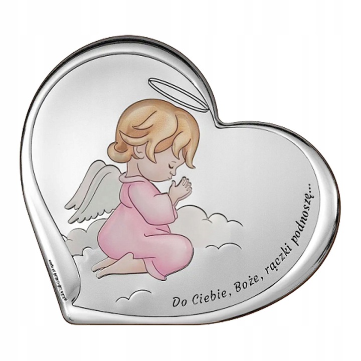 SREBRNY OBRAZEK PAMIĄTKA CHRZTU ŚWIĘTEGO ANIOŁEK ANIOŁ STRÓŻ CHRZEST GRAWER