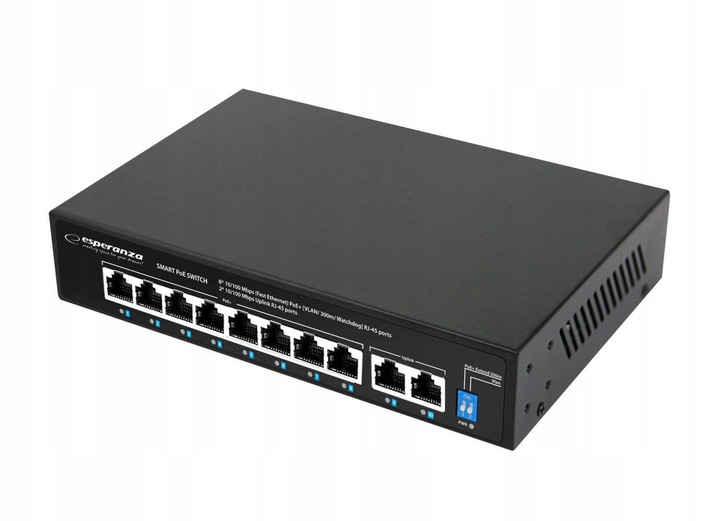 SWITCH PoE 8xPOE 2xUplink RJ45 10/100Mbps 96W EXTEND 300M + DO KAMER