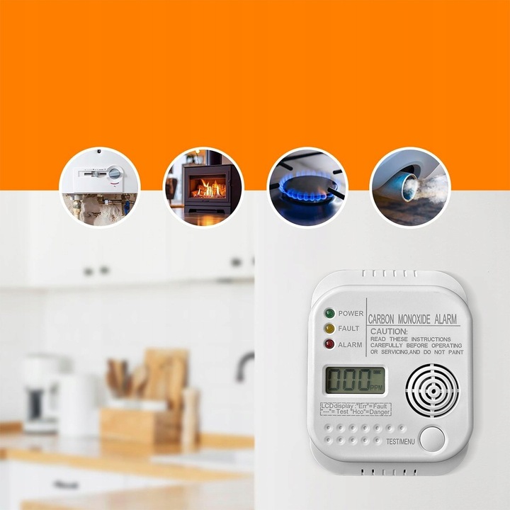 Bezprzewodowy czujnik gazu tlenku węgla czadu i dymu na baterię alarm