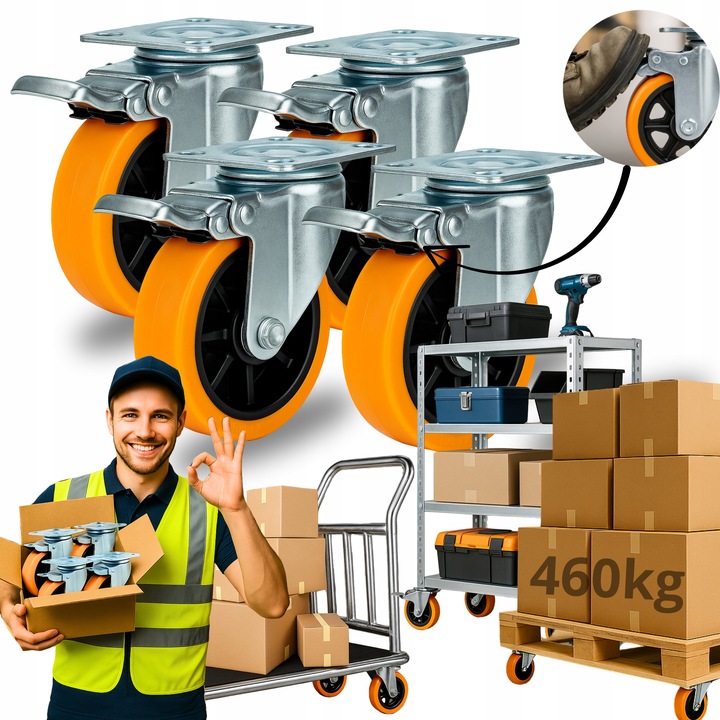 OBROTOWE KÓŁKA PRZEMYSŁOWE Z HAMULCEM DO DUŻYCH OBCIĄŻEŃ 460Kg 100mm