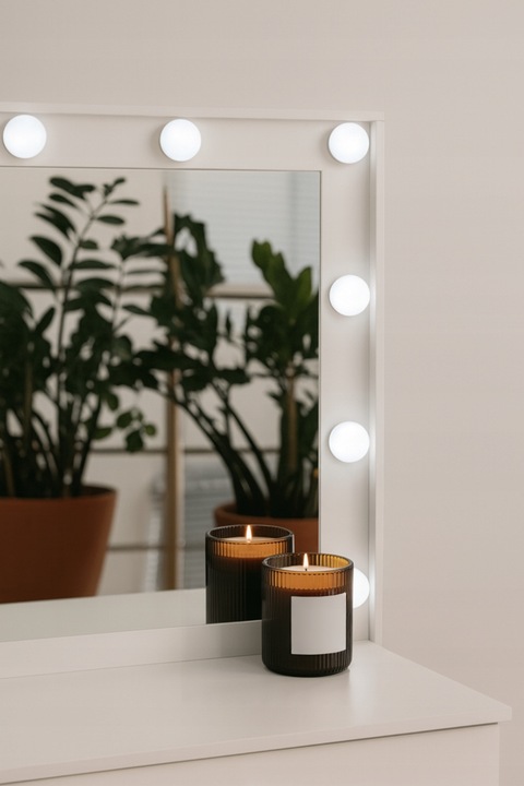 TOALETKA KOSMETYCZNA BIAŁA Z LUSTREM I OŚWIETLENIEM LED SUNNY +