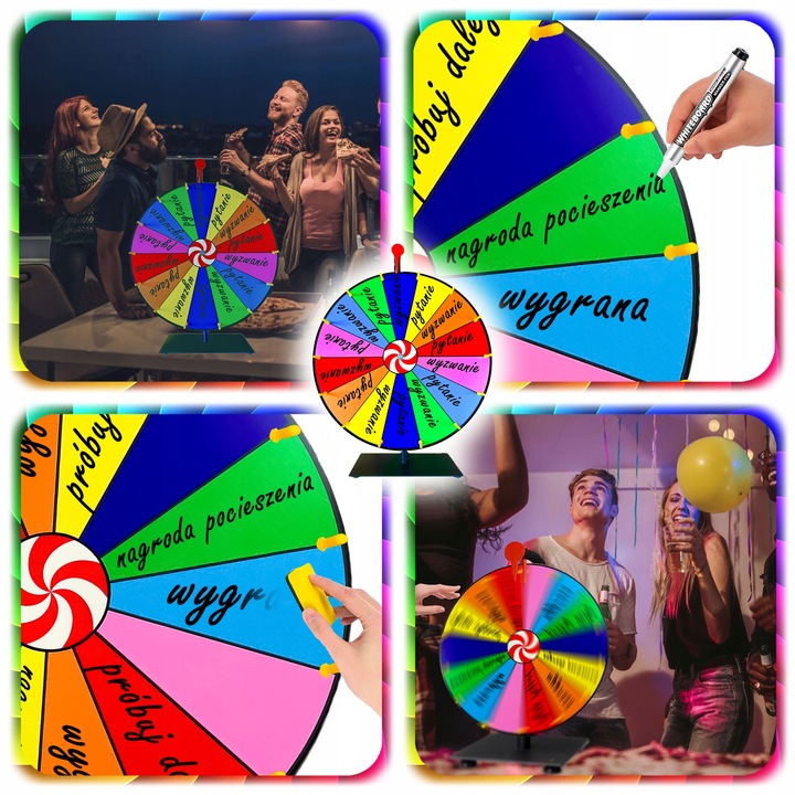 KOŁO FORTUNY SUCHOŚCIERALNE GRA DLA DZIECI LOTERIA IMPREZY 50CM +