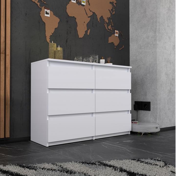 KOMODA BIAŁA z 6 SZUFLADAMI 100 CM POJEMNA NOWOCZESNA SZAFKA DO SALONU