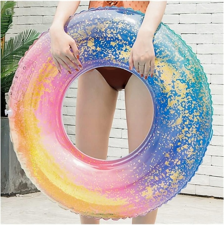 KOŁO DO PŁYWANIA PLAŻOWE DMUCHANE TĘCZA Z BROKATEM NAD WODĘ, BASEN DUŻE