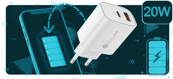 ZESTAW | SZYBKA ŁADOWARKA DO iPhone SIECIOWA USB TYPE-C + KABEL | 3000mA