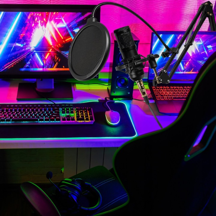 MIKROFON STUDYJNY USB JACK POJEMNOŚCIOWY GAMINGOWY ZESTAW POP FILTR STATYW