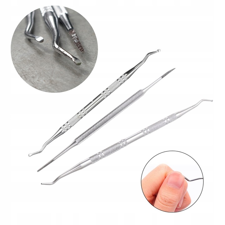 ZESTAW DO WRASTAJĄCYCH PAZNOKCI SONDA PODOLOGICZNA DWUSTRONNA PEDICURE 3SZT