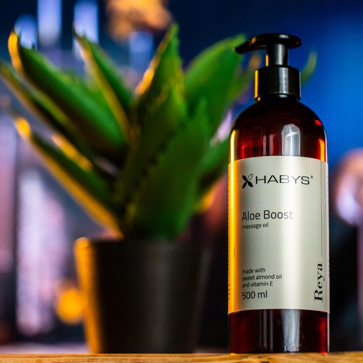 OLEJEK DO MASAŻU REYA ALOE BOOST 500 ML WITAMINA E UJĘDRNIA NAWILŻA HABYS