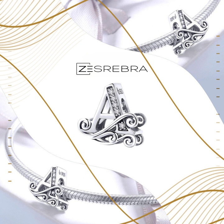 CHARMS LITERKA A srebro 925 srebrna litera koralik zawieszka charms pr S925