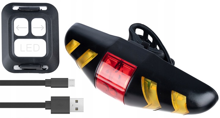 LAMPKA LED Tylna Rowerowa do Roweru Tył KIERUNKOWSKAZY Sterowana Pilotem