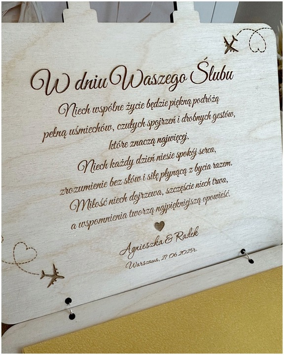 Kartka WALIZKA NA ŚLUB WESELE na pieniądze GRAWER prezent pamiątka