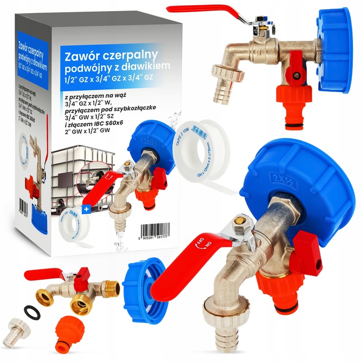 ZAWÓR MAUZERA KRAN CZERPALNY ZBIORNIKA IBC 1000l 3/4x1/2 SZYBKOZŁĄCZKA