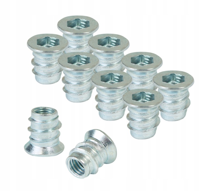 100x Mufa dwugwintowa wkręcana z kołnierzem wpustka wkręt do drewna M6