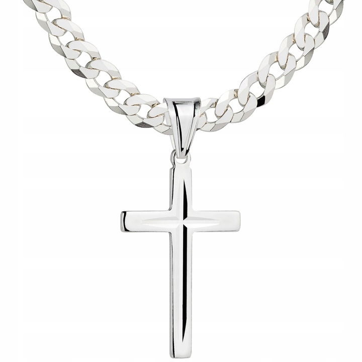 Łańcuszek Męski Srebrny Pancerka 3,80 mm z Krzyżykiem pr 925 Grawer Gratis