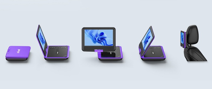 PRZENOŚNY SAMOCHODOWY ODTWARZACZ DVD 9'' LCD FIOLETOWY na 2000mAh Baterią