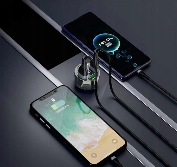 MOCNA SZYBKA ŁADOWARKA SAMOCHODOWA 4x USB PD QC 3.0 66W DO TELEFONU DO AUTA