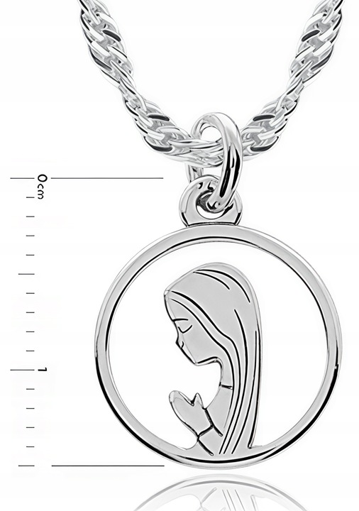 Łańcuszek srebrny medalik komunijny Matka Boska 925 dla dziewczynki chrzest