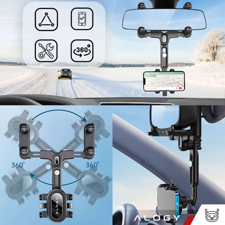 Uchwyt Samochodowy na Telefon na Lusterko OBROTOWY Uchwyt na TEL Samochodow
