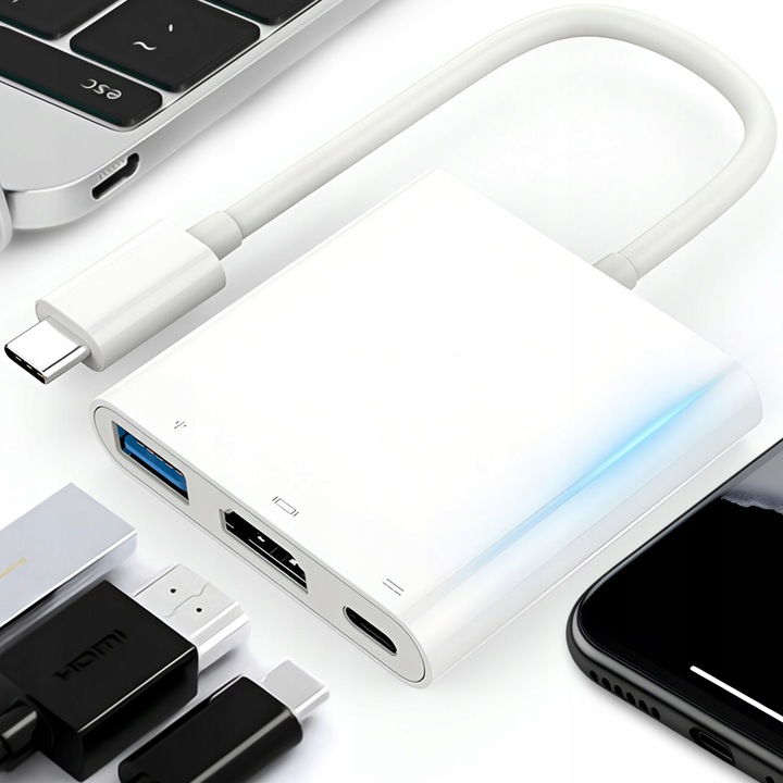 PRZEJŚCIÓWKA ADAPTER 3W1 USB-C 4K HDMI HUB USB 3.0 KONWERTER 100W 3A