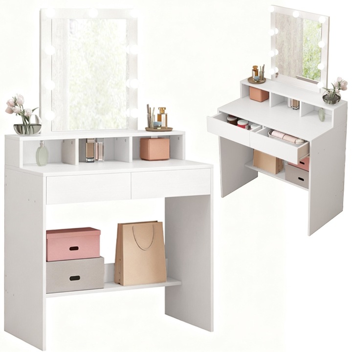 TOALETKA DO MAKIJAŻU WIZAŻU KOSMETYCZNA Z LUSTREM LED NOWOCZESNA LOFT