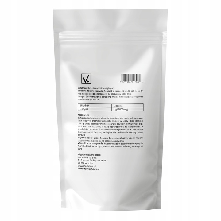 Glicyna 250g AMINOKWAS Glycine 250 porcji - SPOKÓJ PAMIĘĆ RELAKS SEN STERS