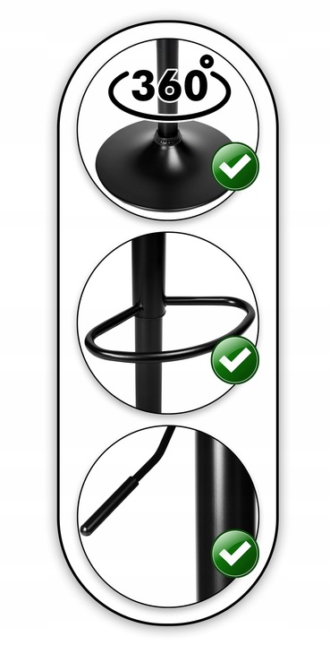 HOKER BAROWY STOŁEK OBROTOWY REGULOWANY CZARNY KRZESŁO BAROWE OBROTOWE