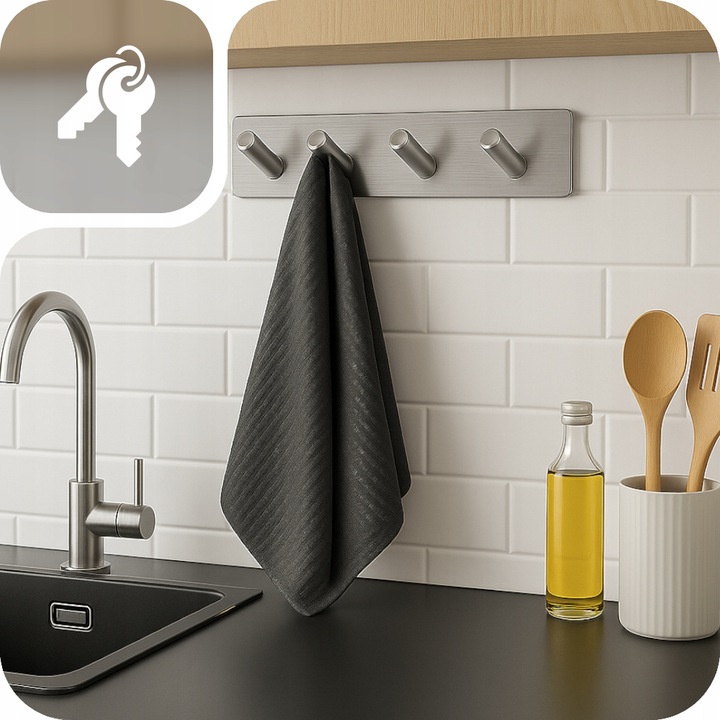 WIESZAK HACZYK SAMOPRZYLEPNY NA RĘCZNIK DO ŁAZIENKI KUCHNI SREBRNY LOFT