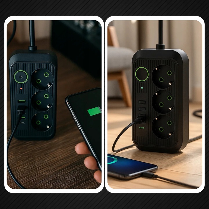 PRZEDŁUŻACZ LISTWA ZASILAJĄCA 1.8M 3 GNIAZDA 230V + 5X USB USB-C ŁADOWARKA