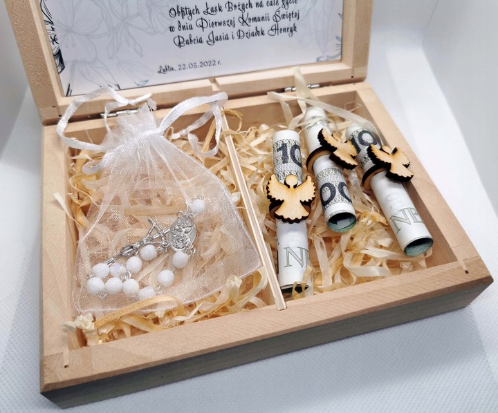 Pamiątka Pierwszej Komunii Świętej Pudełko różaniec