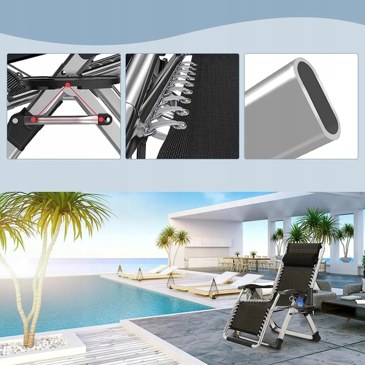 FOTEL OGRODOWY, LEŻAK PLAŻOWY, TURYSTYCZNY PODUSZKA + STOLIK Zero Gravity