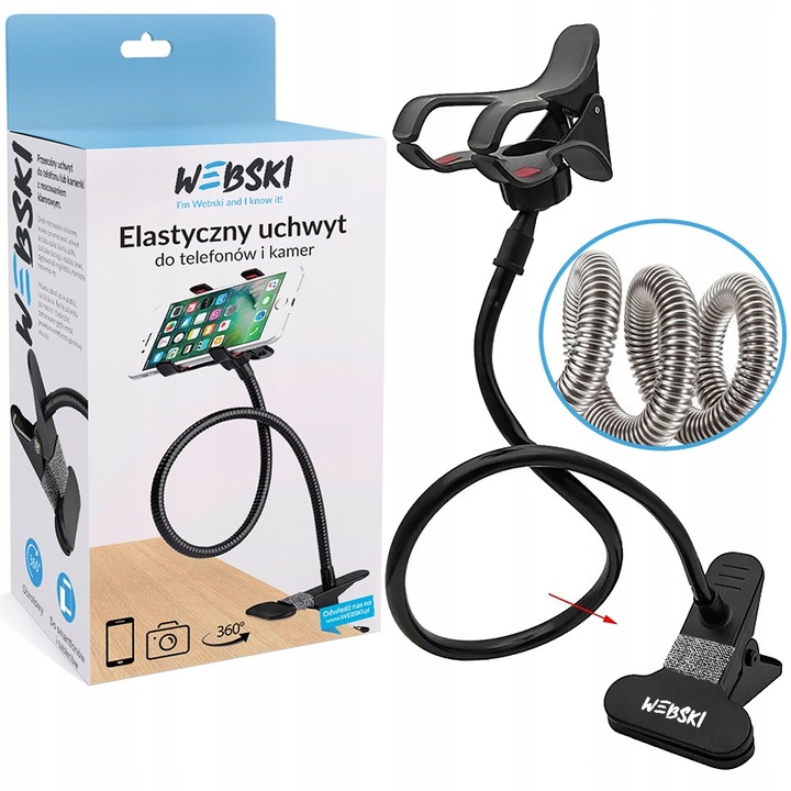 UNIWERSALNY UCHWYT NA TELEFON kamerę 360 PAŁĄK Z KLIPSEM DO BLATU Webski