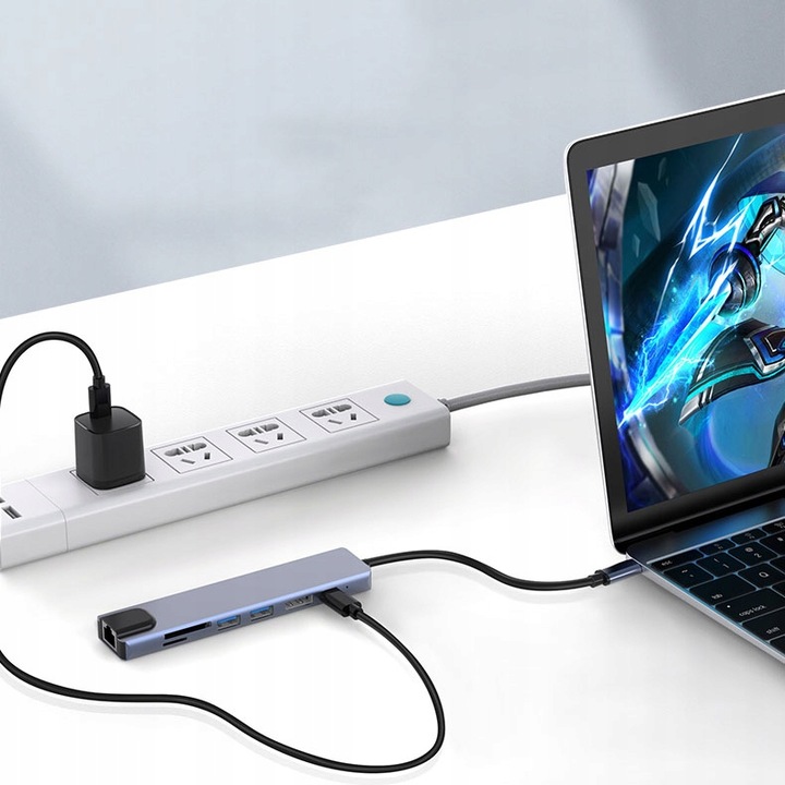 ADAPTER HUB 8w1 USB-C DisplayPort 8K 4K Ethernet RJ45 Macbook Pro Air M2 M3