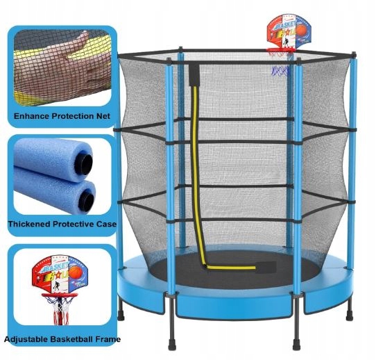 TRAMPOLINA OGRODOWA Z WYSOKĄ SIATKĄ I KOSZEM 145 CM Dla Dzieci