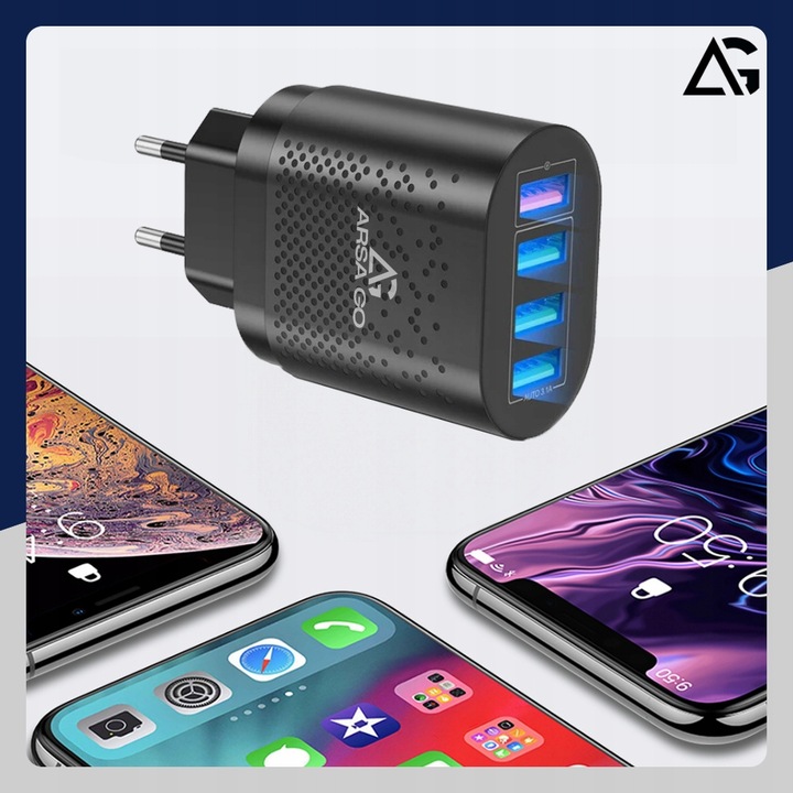 SZYBKA ŁADOWARKA DO TELEFONU KOSTKA 4X USB SZYBKIE ŁADOWANIE I KABEL 3W1