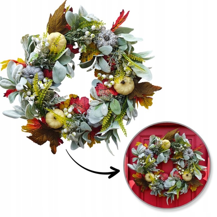 WIENIEC WIANEK GIRLANDA NA DZWI DEKORACYJNY JESIENNY STROIK DYNIE DOM