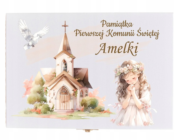 Prezent na KOMUNIE świętą pamiątka pudełko GRAWER Pamiątka Komunii