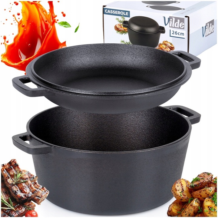 Garnek ŻELIWNY brytfanna brytfanka patelnia do pieczenia smażenia 2w1