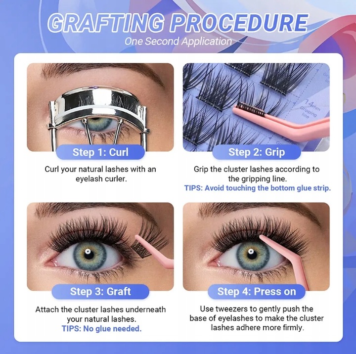 Rzęsy bondingowe NATURAL NAGARAKU MIX 10-16mm z klejem wielokrotnego