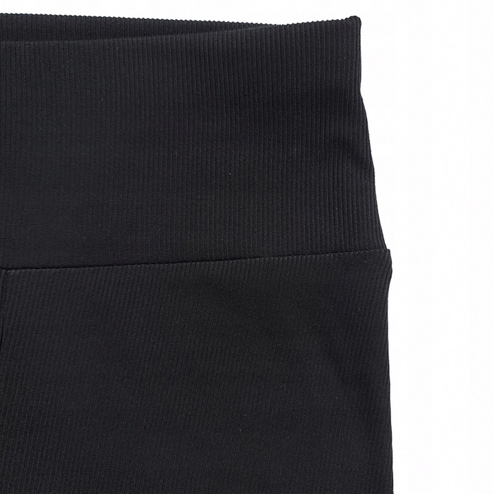 LEGGINSY BAMBUSOWE PRĄŻKOWANE DŁUGIE WYSOKI STAN getry CZARNE KRYJĄCE - S/M