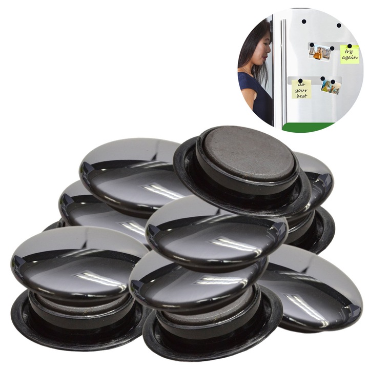 Magnesy na lodówkę do tablic okrągłe MOCNE czarne z magnesem 20 mm 40