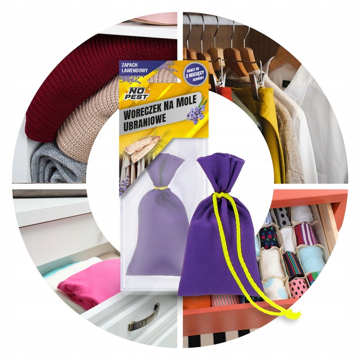 LAWENDOWY WORECZEK NA MOLE UBRANIOWE ODZIEŻOWE NO PEST x5 DŁUGIE