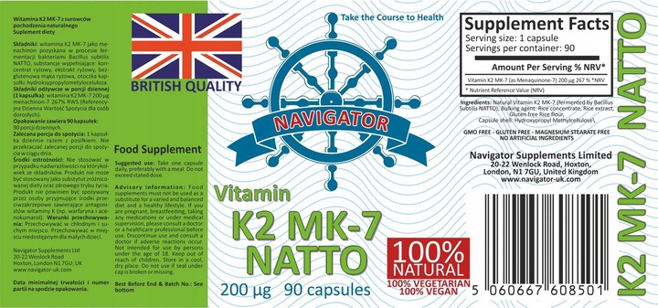 Suplement diety Navigator Supplements witamina k2 200 mcg kapsułki 90 szt.