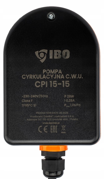 POMPA CYRKULACYJNA OBIEGOWA CWU DO WODY Z KABLEM ENERGOOSZCZĘDNA CPI 15-15