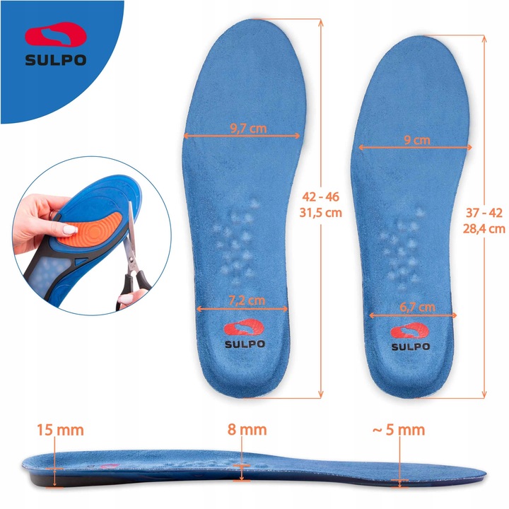 Wkładki żelowe do butów roboczych amortyzujące BHP 42-46 SULPO