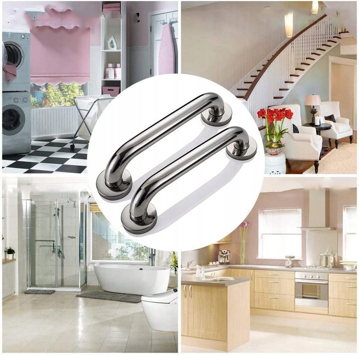 PORĘCZ UCHWYT ŁAZIENKOWY PROSTY DO WANNY DRZWI x2 CHROM POD PRYSZNIC 30CM