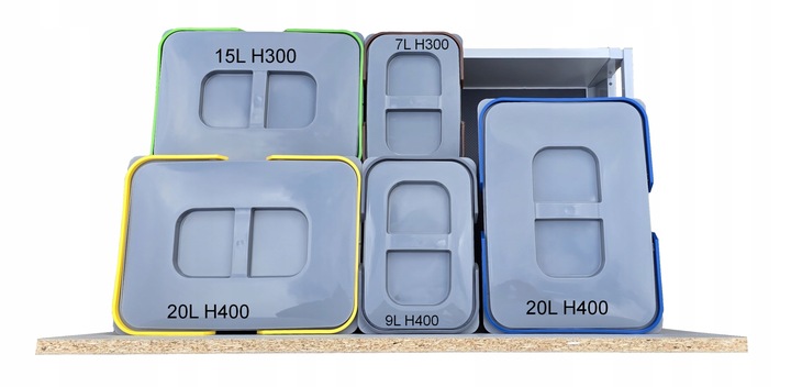 Zestaw koszy na śmieci 71L do szuflady szafki 80 cm Blum 5 poj. na