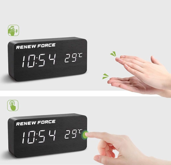 Zegar cyfrowy elektroniczny BUDZIK termometr Z CZUJNIKIEM dźwięku i