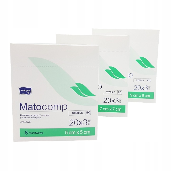 KOMPRESY GAZOWE 9x9cm STERYLNE PAKOWANE POJEDYNCZO JAŁOWE Matocomp 60 szt.