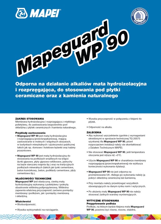 MAPEI MAPEGUARD WP90 1m 1m2 Mata Hydroizolacyjna Hydroizolacja Łazienki