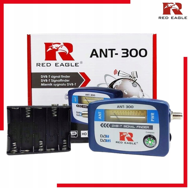 MIERNIK SYGNAŁU DVB T2 RED EAGLE ANT300 Z KOMPASEM PODŚWIETLENIE ETUI